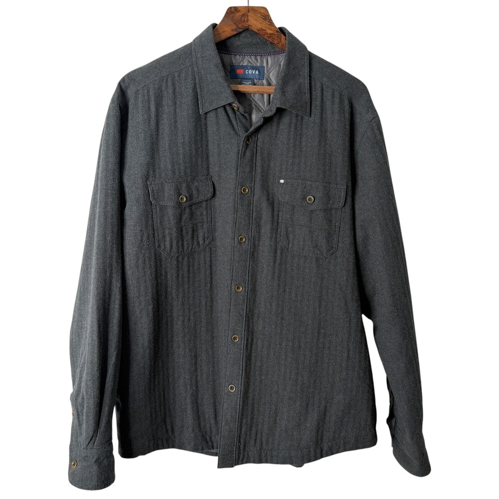 COVA by Jantzen Charcoal Gray Quilted Lined Cotton Flannel Shirt Jacket Large